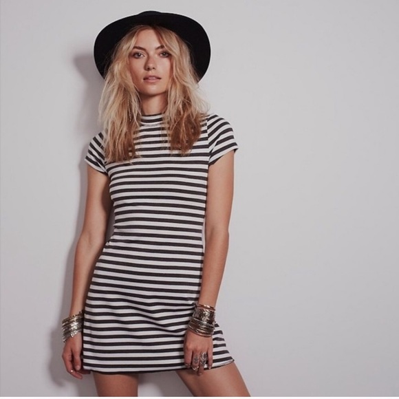 Free People | Beach Gray Striped Mock Neck Dress - Picture 7 of 7